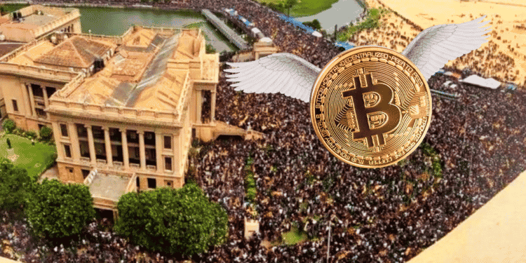 Las protestas en Sri Lanka despertaron los comentarios sobre bitcoin en las redes sociales. Composición por CriptoNoticias. Fuente: @javicaches ; twitter.com / pngegg.com.