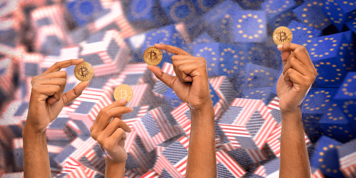 Adopción de Bitcoin en Estados Unidos y Europa.