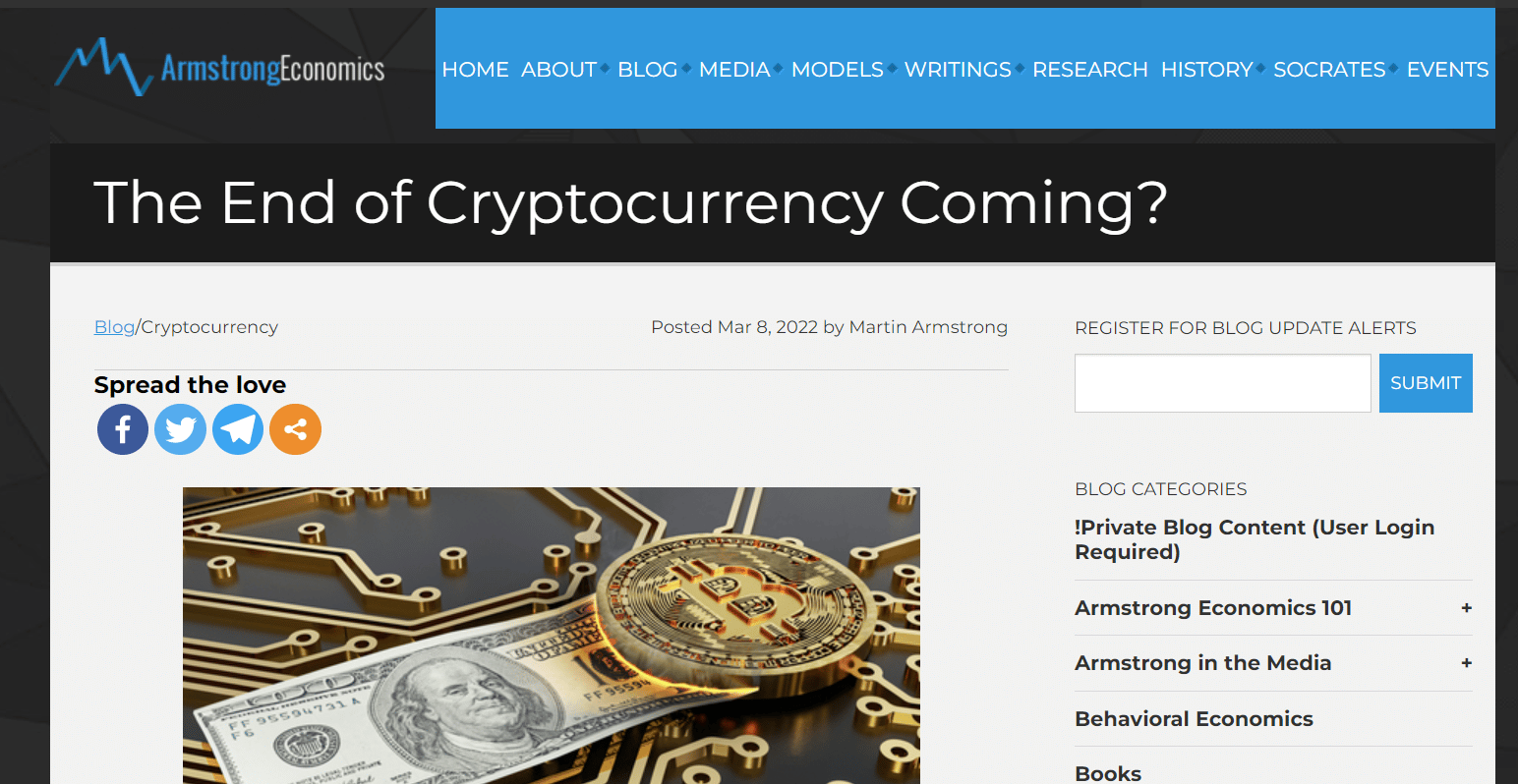 Bitcoin or cryptocurrencies at Armstrong Economics.