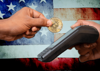 Pagos en Bitcoin Estados Unidos de fondo.