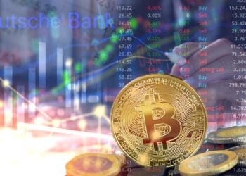 Bitcoin verá un auge en conjunto con acciones de Wall Street, según Deutsche Bank. Composición por CriptoNoticias. tippapatt/ stock.adobe.com; Deutsche Bank/ db.com; Travis/ stock.adoe.com.