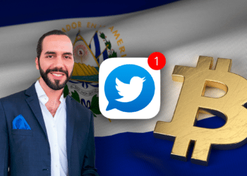 Bandera de El Salvador, Bitcoin Bukele y notificación de Twitter.