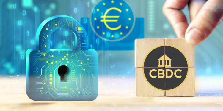 CBDC y candado representando privacidad con logo de BCE al fondo.