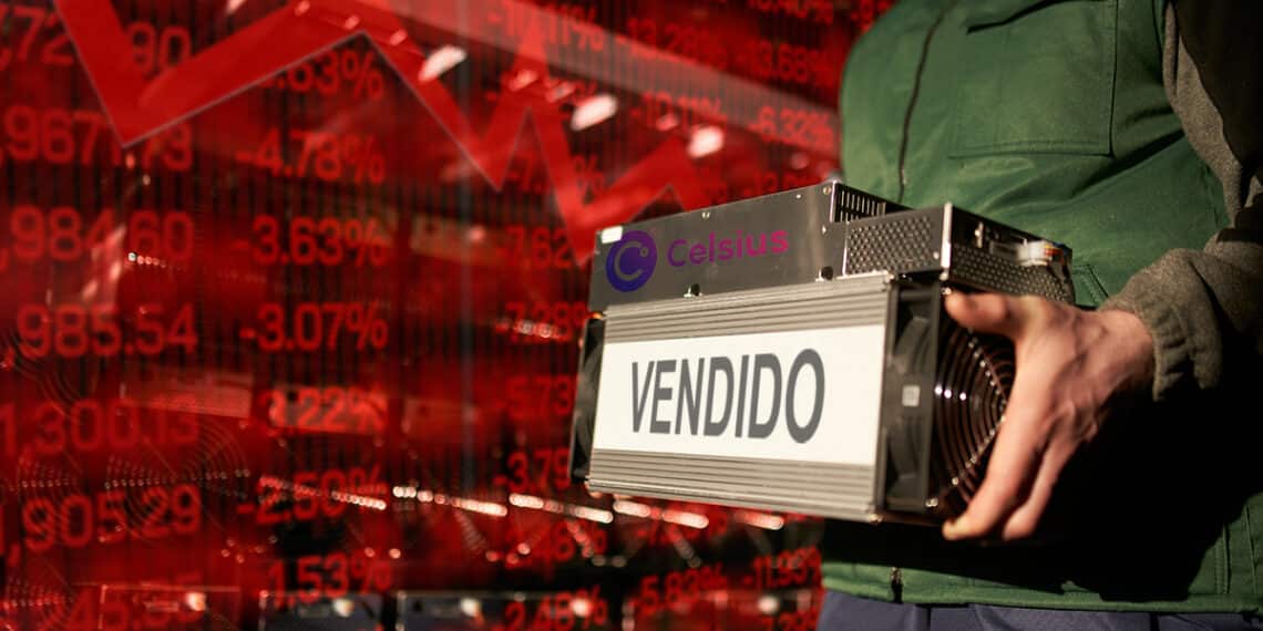 La venta de hardware minero hecha por Celsius resultó bastante oportuna antes de su bancarrota. Composición por CriptoNoticias. Fuente: jes2uphoto/ stock.adobe.com; Celsius/ celsus.com; artiemedvedev/ stock.adobe.com.