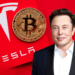 Elon Musk junto al logo de Tesla y un bitcoin.