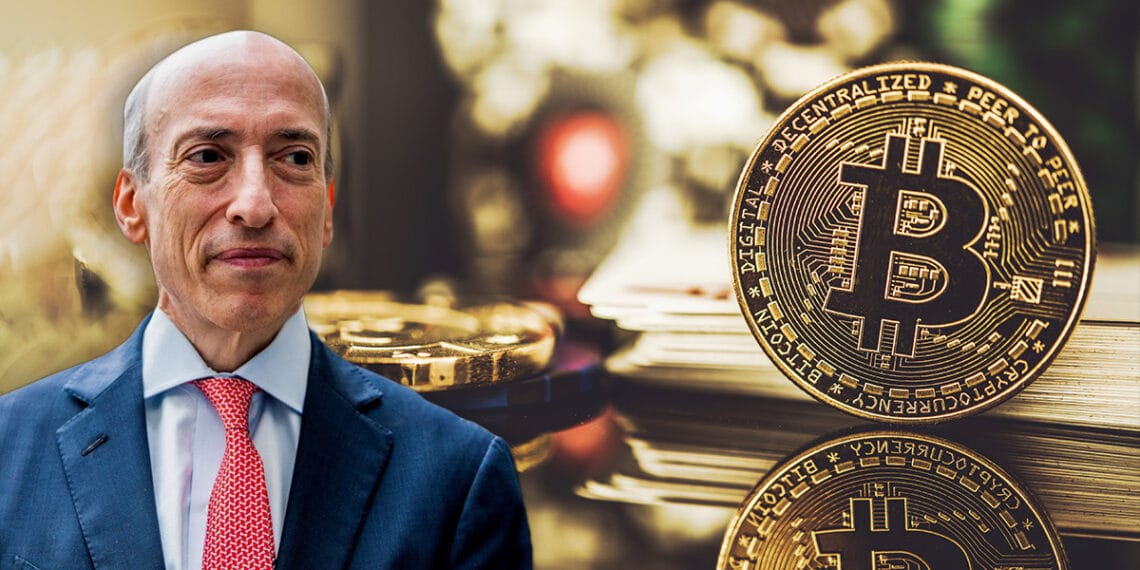 Gary Gensler asume posición de su predecesor que no consideraba a bitcoin como título valor. Composición por CriptoNoticias. Tomasz Zajda/ stock.adobe.com; Gary Gensler/ twitter.com