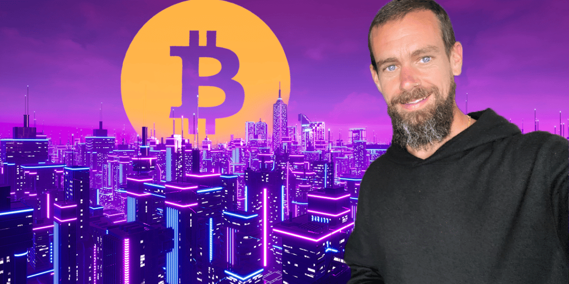 Jack Dorsey en un metaverso con un bitcoin.