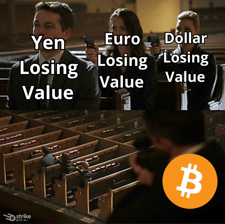 Meme about loss of value of fiat currencies.