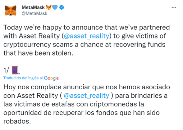 MetaMask tweet.