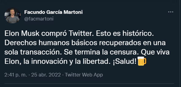 Twitt de Facundo García Martoni