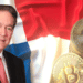 Laurentino Cortizo, presidente de Panamá, con bandera del país y bitcoins.