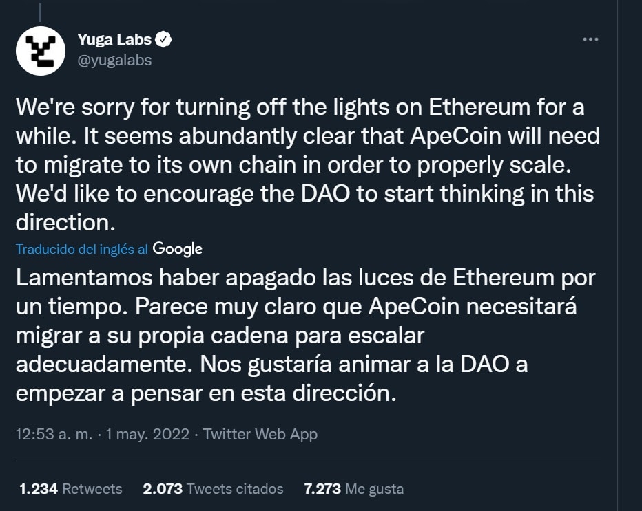 Propuesta de YugaLabs sobre Apecoin.