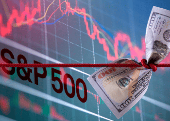 S&P 500 con dólar asfixiado y gráfico rojo.