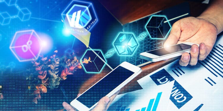 Los rollups brindan una solución ante el alza de tarifas que sufre Ethereum. Composición por CriptoNoticias. Chan2545/ stock.adobe.com; Optimism/ optoimism.io; Chan2545/ stock.adobe.com; arbitrum/ arbitrum.io