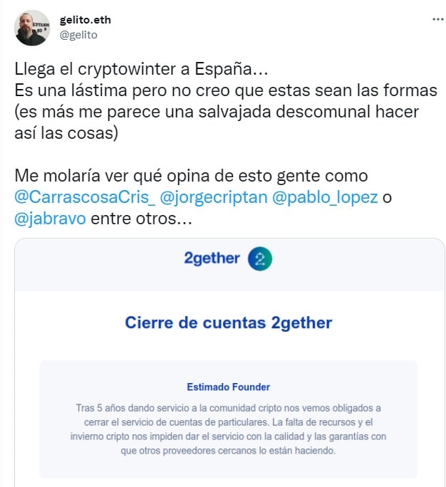 Spain's 2gether exchange closes individual bitcoin accounts