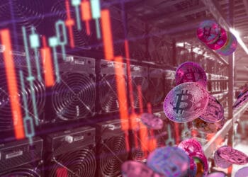 Mineros y bitcoin con gráficos.