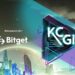 Ciudad futurista con el logo del exchange Bitget