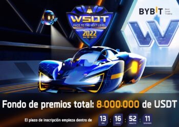 Vehículo de carrera con logos de Bybit y del WSOT detrás