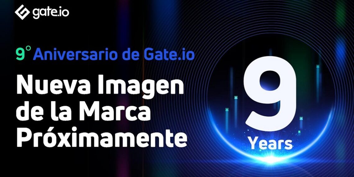 Pancarta promocional del lanzamiento de la nueva identidad de marca de Gate.io.