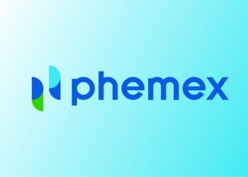 Logo azul del exchange Phemex sobre degradé de azul claro