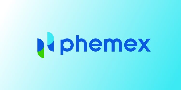 Logo azul del exchange Phemex sobre degradé de azul claro