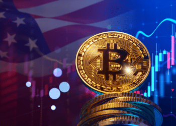 Bitcoin y bandera de USA.