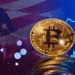 Bitcoin y bandera de USA.