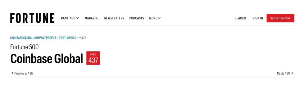 Coinbase is the first crypto business on the list