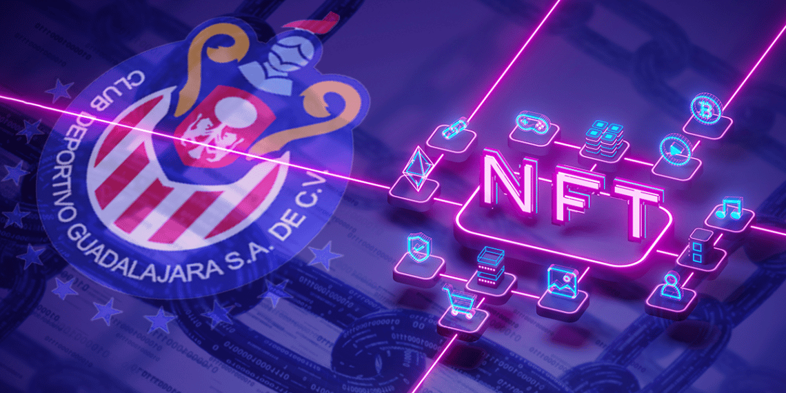 Chivas de Guadalajara ya lanzó su colección de NFT y tiene otros proyectos con blockchains a futuro. Composición por CriptoNoticias. Chaosamran_Studio/ stock.adobe.com; Chivas Guadalajara / twitter.com;  denisismagilov/ stock.adobe.com