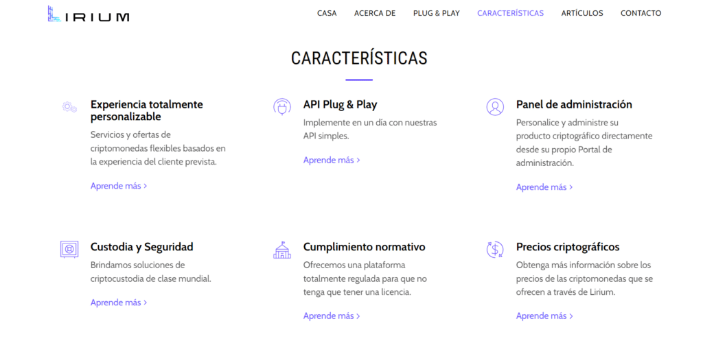 caracteristicas y servicios ofrecidos por Lirium a clientes y usuarios de criptomonedas