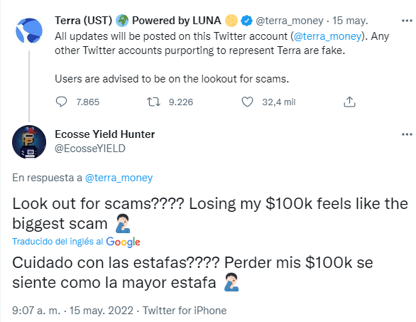 Users criticize Terra's warning about scams