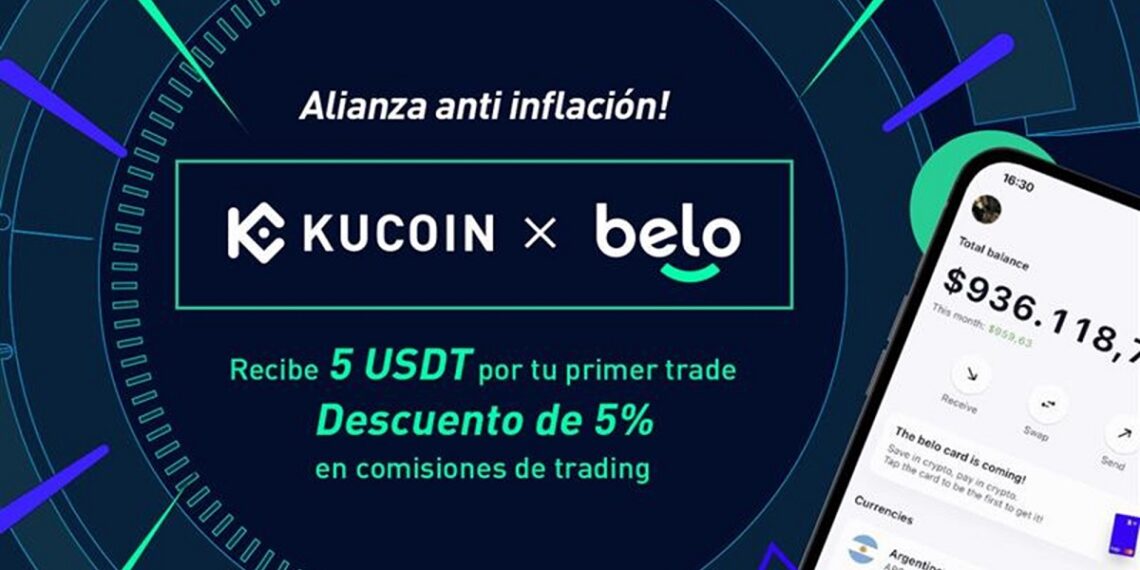 Pancarta promocional de la alianza Kucoin y Belo.