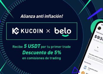 Pancarta promocional de la alianza Kucoin y Belo.