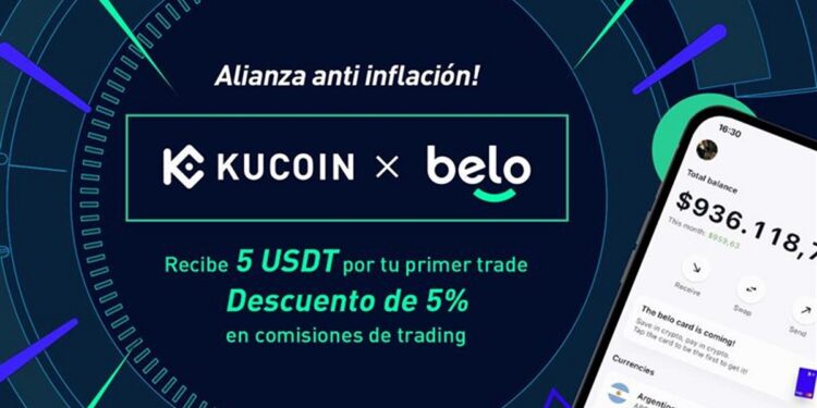 Pancarta promocional de la alianza Kucoin y Belo.