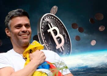 Leopoldo López junto a unos bitcoins.