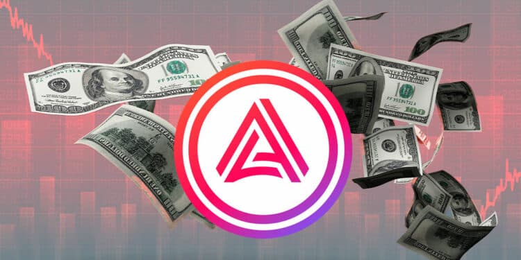 Acala Dollar (aUSD) con dólares y gráfico rojo al fondo