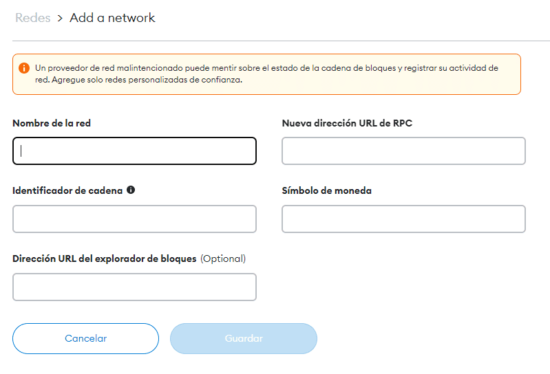 Agregar nueva red a Ethereum.