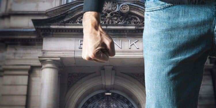 Un hombre en el banco de Líbano.