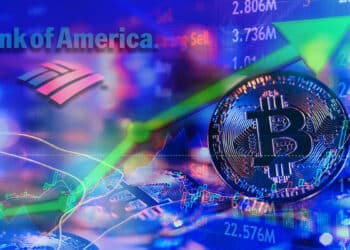 Reporte del Bank of America destaca que los BTC siguen saliendo de los exchanges. Composición por CriptoNoticias. Yingyaipumi/ stock.adobe.com; Travis/ stock.adobe.com; Bank of America/ stickpng.com