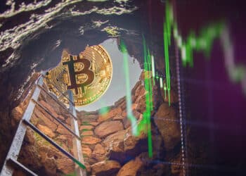 Bitcoin saliendo de agujero con gráfico verde