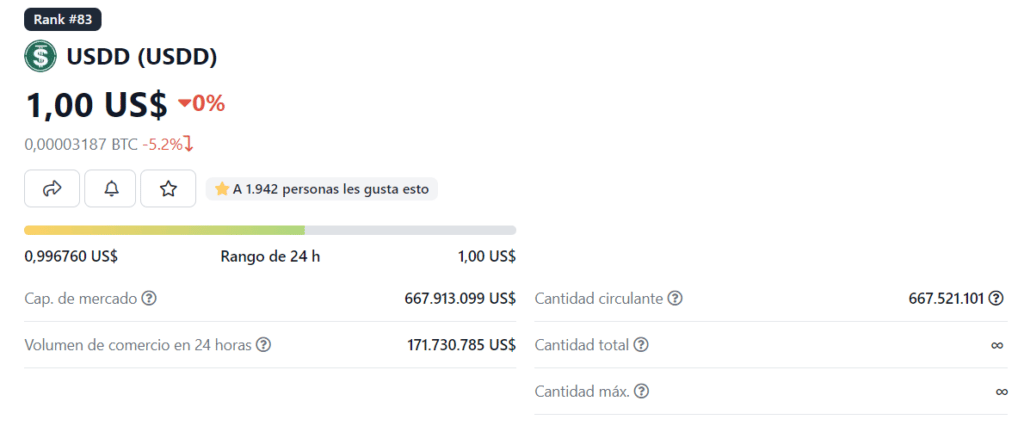 datos sobre la stablecoin de tron usdd