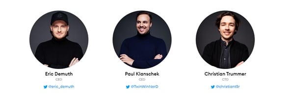 profiles of current BitPanda directors Eric Demuth, Paul Klaschek and Christian Trummer