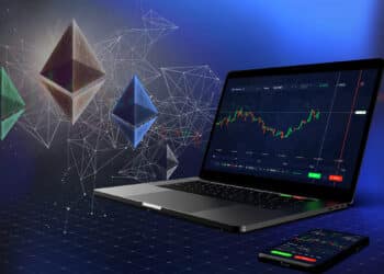 Pantalla de computadora de exchange con logo de ethereum