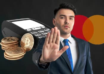 El director financiero de Mastercard, Sachin Mehra ve como un problema para el consumidor la fluctuación en los precios de bitcoin. Composición por CriptoNoticias. Fuente: Cipri Suciu / stock.adobe.com ;  kv_san
 / stock.adobe.com ; Mastercard / Wikipedia.