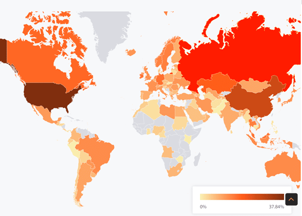 map shows the distribution of bitcoin mining in the world