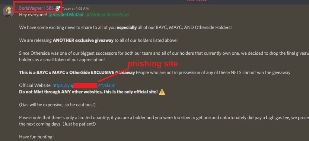 message released on the yuga labs discord by the attackers