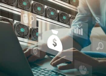 Minería ASIC de Bitcoin al fondo con inversor en bolsa de valores