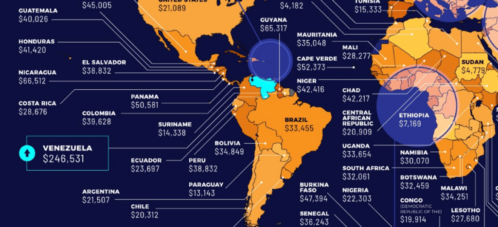 Mapa de valor de minar Bitcoin en el mundo con énfasis en Venezuela