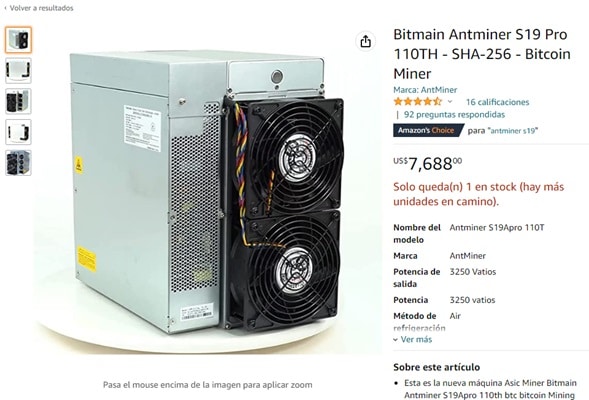 Amazon purchase offer for a Bimain Antminers S19 Pro