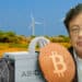 Gustavo Petro junto a un minero y un bitcoin.